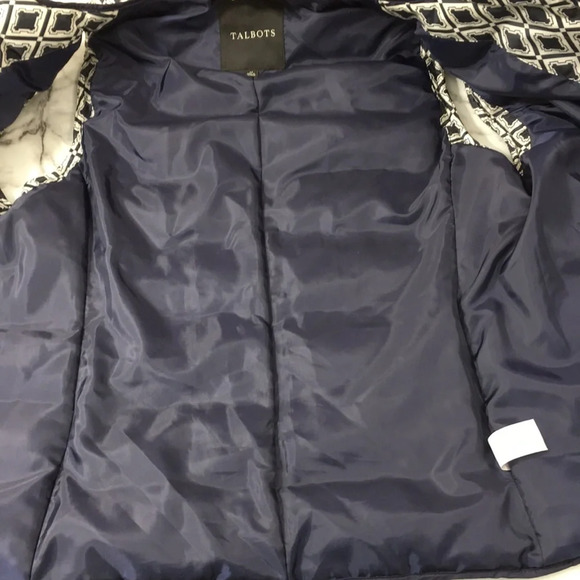 3/$20 Talbots Navy Diamond Print Zip Up‎ Down Vest Jacket Womens Medium Quilted - Picture 6 of 12